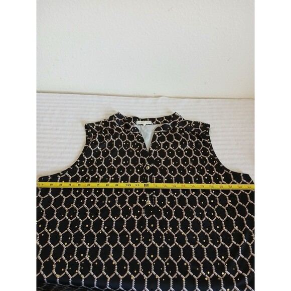 JOIE DE VIVRE WOMENS BLOUSE  TOP PLUS SIZE 2X BLACK  GOLD SLEEVELESS HENLEY NECK - Picture 9 of 13